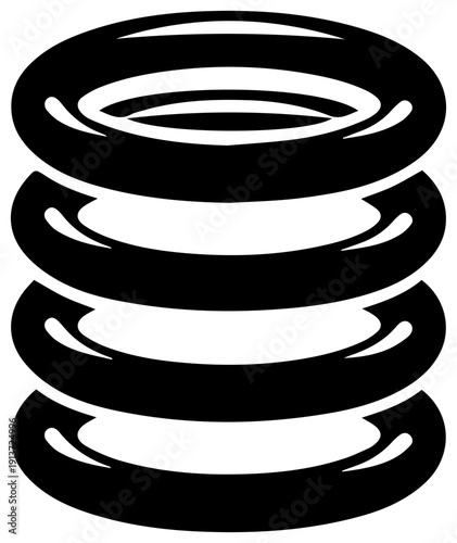 Black coiled metal spring icon isolated on white background 2d illustration