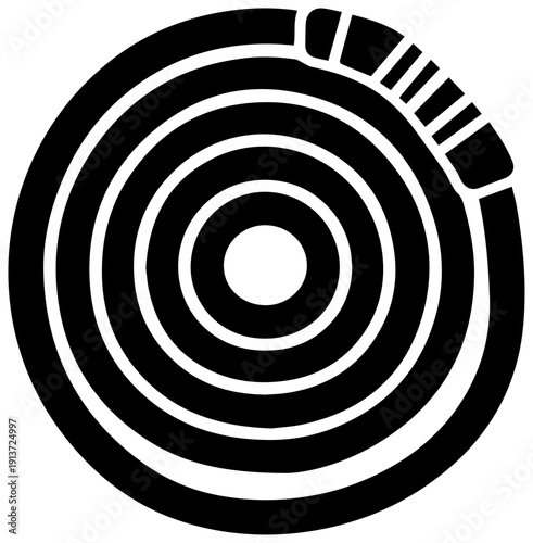 Black filled icon of a coiled jump rope isolated on white background for fitness and sports