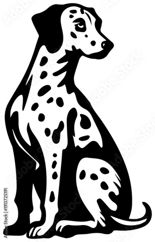 Black silhouette of a dalmatian dog sitting isolated on white background