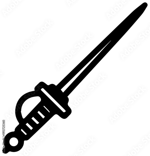 Black silhouette of a fencing foil sword isolated on white background for design and sports concepts