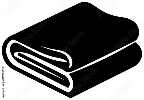 Black folded gym towel icon isolated on white background for fitness and sports design