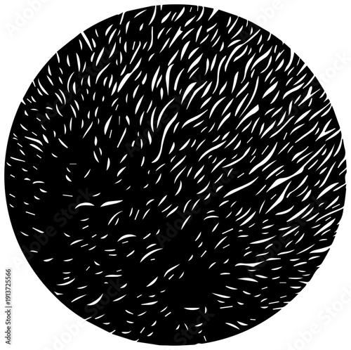 Black fuzzy tennis ball icon isolated on white background with white fuzzy texture