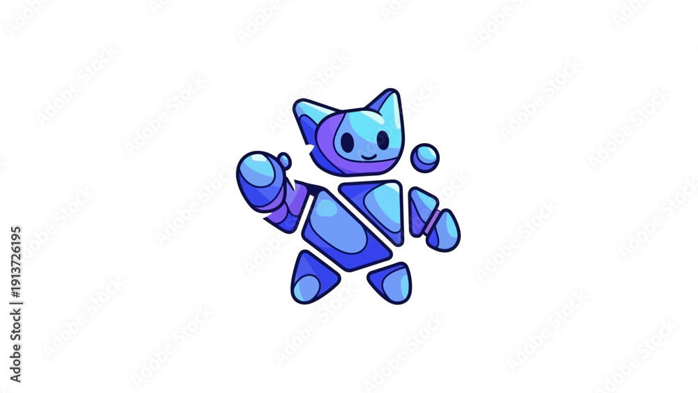 Fototapeta premium Dynamic 3D Geometric Shape Mascot Assembling, Cool Gradients Visual Identity. transparent.