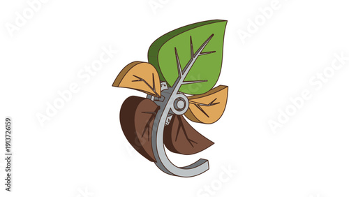 Conceptual Sustainable Energy Leaf Turbine, 3D Fine Line Earthy Vector Icon. transparent.