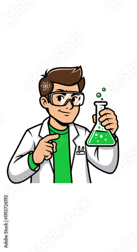 Determined Scientist Mascot Engaging Cartoon Art for Innovative Research. transparent.