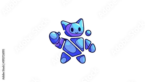 Dynamic 3D Geometric Shape Mascot Assembling, Cool Gradients Visual Identity. transparent.