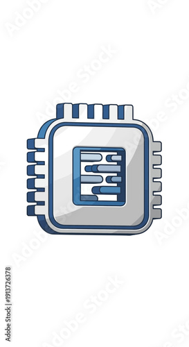 Scientific 3D DNA Microarray Chip Icon, Cool Blue and Silver, for Biotech.