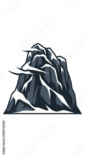Robust Block Vector of a Massive Windswept Rock Formation in Winter.
