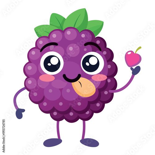 Cartoon mulberry character with green leaves