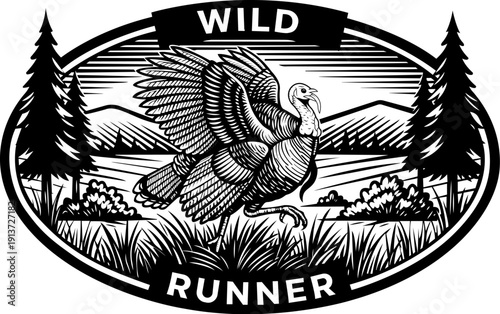 Wild turkey runner forest logo vector illustration