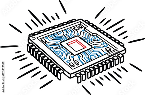 Central Processing Unit illustration showcasing microchip technology and electronic circuitry in a technical isometric view