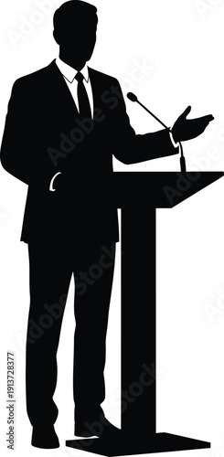 Corporate Speaker Podium Silhouette Vector Illustration for Leadership Event Branding
