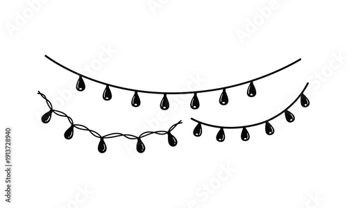 Black christmas fairy lights string illustration