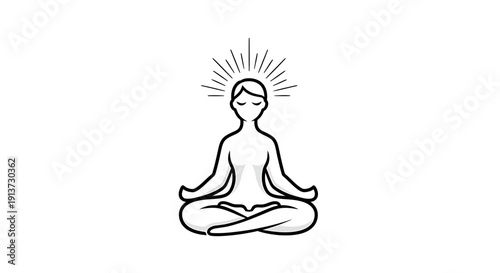 Serene minimalist vector illustration of a person meditating with radiant energy for spiritual wellness and inner peace