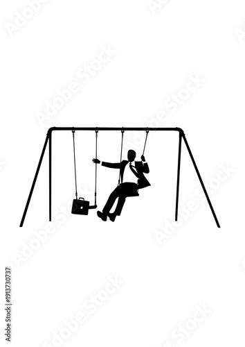 Business person swinging on playground stress relief and inner child concept silhouette