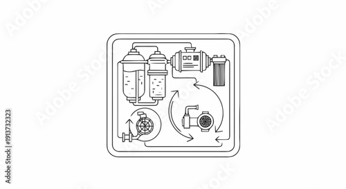 Industrial Pump System Diagram Illustration.