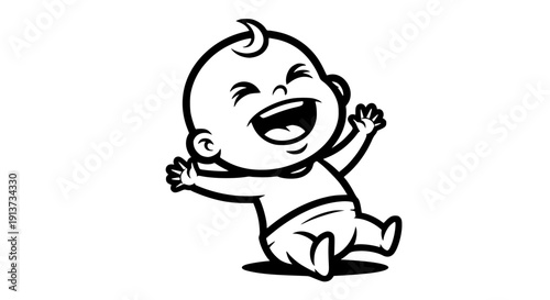 Happy baby crawling on transparent background with joyful expression and arms raised in excitement