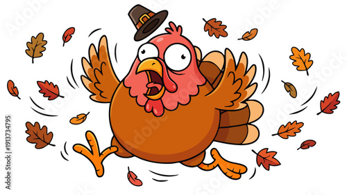 Cartoon turkey running with thumb up vector illustration for Thanksgiving holiday design isolated on white background