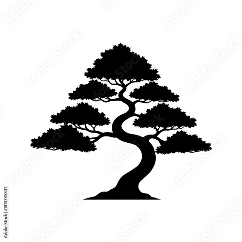 Elegant Silhouette of a Bonsai Tree – Vector Illustration for Design