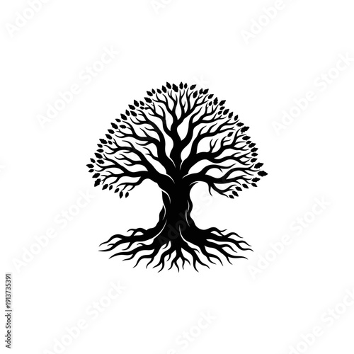 Black Tree Silhouette Logo Design Vector Illustration Premium Stock Image