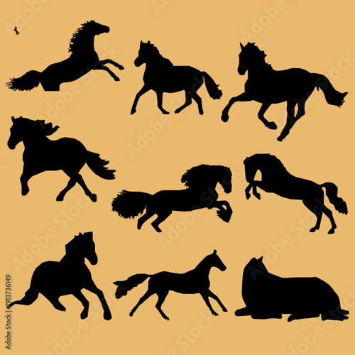 Horse Silhouette on Brown Background Elegant Design.ideal for posters, branding, wall art, apparel, logos, western themes, equestrian concepts, and nature-inspired graphic design projects.