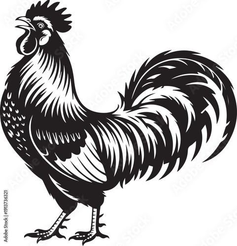 Black silhouette of a rooster, isolated on a white background. Clean vector illustration ideal for farm, poultry, agriculture, logos, icons, and minimalist graphic design projects.