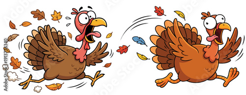 Cartoon turkey running happily a fun vector illustration for Thanksgiving designs isolated on white background