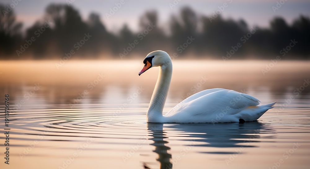 Fototapeta premium Serene Swan on Calm Lake