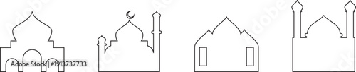 Islamic mosque icon set religious symbols