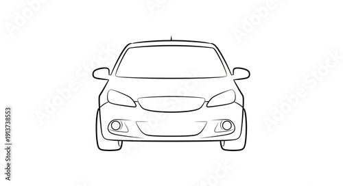 Front view of a modern compact car sketch.