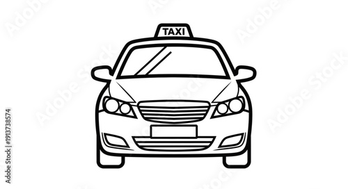 Front view of a classic taxi cab with a sign on top.