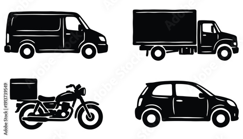 Black Silhouette Delivery Vehicle Icon Set