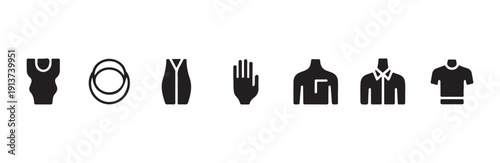 Fashion body measurements and clothing icons for apparel tailoring design projects set of 7