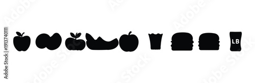 Assortment of food items and symbols representing healthy and unhealthy eating choices