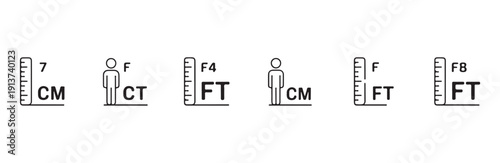 Height measurement tools and charts showing centimeters feet and user profiles