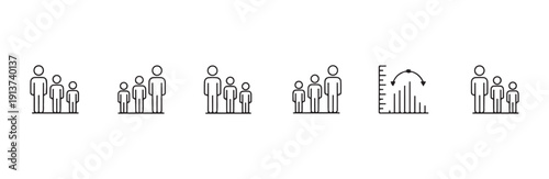 People height icon set with linear human figures of different sizes and growth measurement