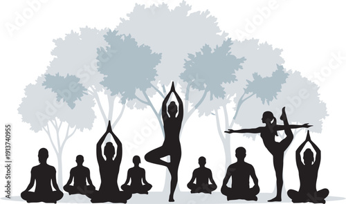 A group of diverse people enjoying a peaceful moment in nature, focusing on environmental conservation and outdoor leisure activities in a park.