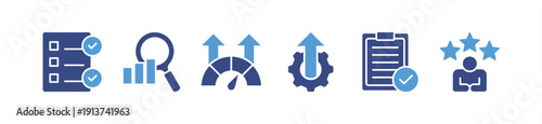 Evaluation icon collection set. Assessment, analysis, performance, improvement, results and feedback vector illustration concept