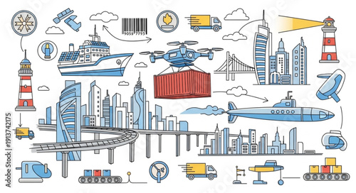 Global Logistics and Transportation Network Illustration.