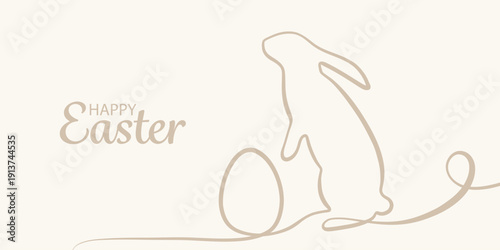Happy Easter warm neutral cream beige minimalist bunny and egg vector greeting