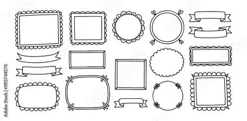 Hand drawn scrapbook style banners rectangles circles and label shapes collection