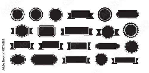 Set of black vintage frames, collection of labels and badges design element on white background