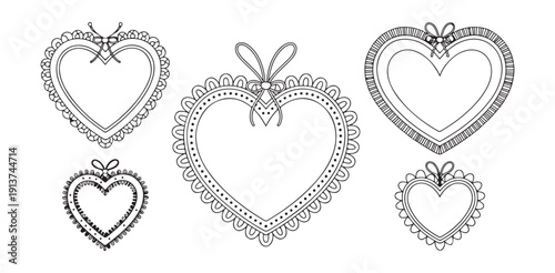 Collection of detailed heart frames with ornate lace edging dots bows romantic wedding invitation templates