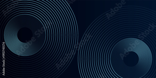 Blue abstract background with glowing circles. Swirl circular lines pattern. Geometric spiral. Twirl element. Modern graphic design. Futuristic technology concept.