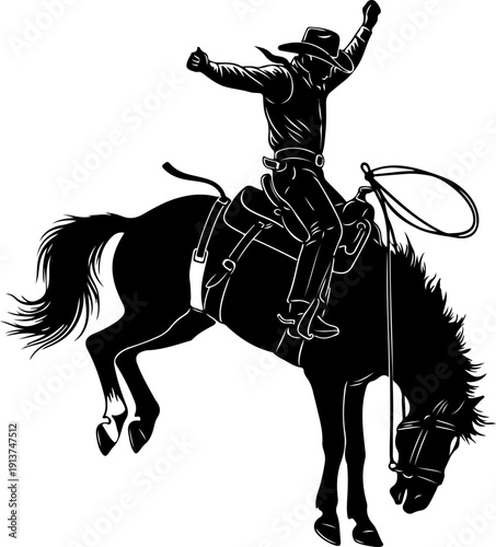 Cowboy riding a wild bucking horse silhouette vector illustration