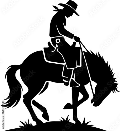 Cowboy riding a wild bucking horse silhouette vector illustration