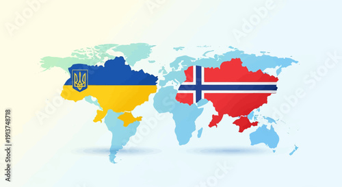 World map showing Ukraine and Norway flagged