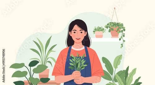 Woman holding houseplants