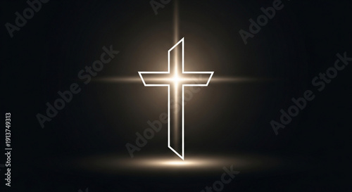 Glowing Christian Cross on Black Background, Symbolizing Faith and Spirituality
