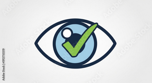 Eye with Check Mark Symbolizing Approval Isolated on White Background